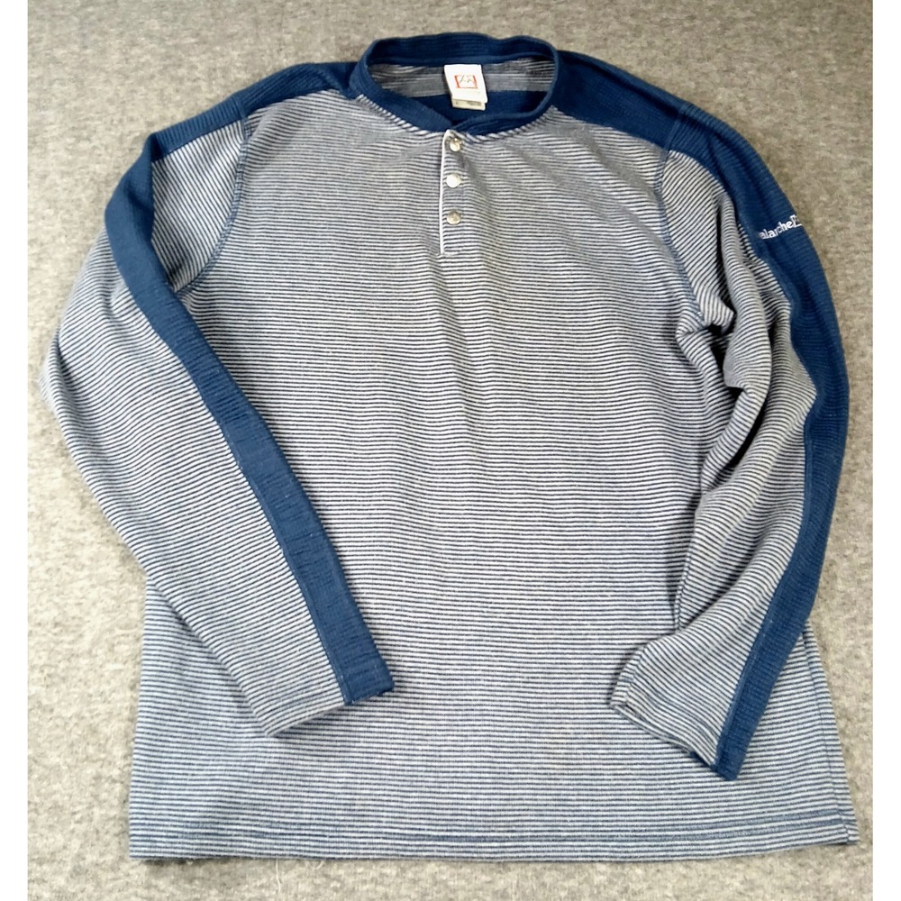 Avalanche Men's Gray Blue Striped Size Large Long Sleeve Polo Shirt‎